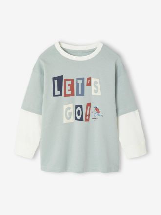 Vertbaudet Tee-shirt effet superposition floqu&eacute; gar&ccedil;on vert deau