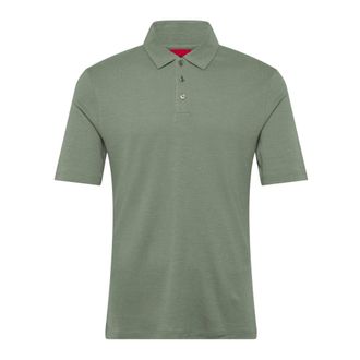 HUGO BOSS Hugo, Polo Shirts, male, Green, Size: XL Linen-blend Polo Shirt