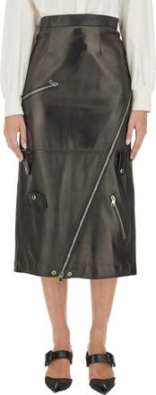 Alexander McQueen Slashed Zip Skirt - Dames - Leren & Su&egrave;de rokken - Zwart - S - Leer - Rokken