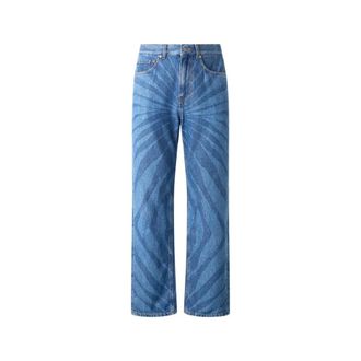 Roberto Cavalli Straight Jeans, male, Blue, Size: W32 Jeans in patterned denim