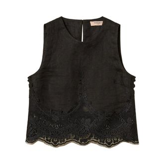 Twinset Sleeveless Tops, female, Black, Size: 2XL Lace-detail Top