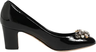 Dolce & Gabbana Black Leather Crystals Heels Pumps Womens Shoes (Pre-Owned)