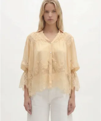 BERENICE Cristy V-Neck Shirt With Lace Detail In Yellow