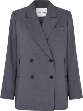 Sams&oslash;e & Sams&oslash;e Dubbelrijige Blazer - Dames - Blazers - Grijs - S - Leer - Jassen