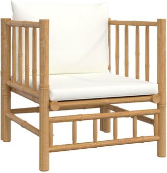 vidaXL Sof&aacute; De Jard&iacute;n Bamb&uacute; Con Cojines Blanco Crema Vidaxl