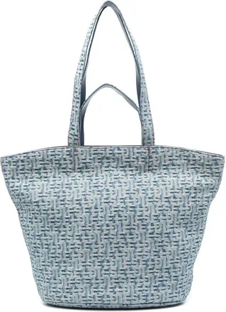 Diesel logo-jacquard tote bag - men - Cotton/Calf Leather - OS - Blue