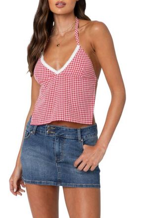 Edikted Charmaine Gingham Open Back Halter Top in Red at Nordstrom, Size X-Small