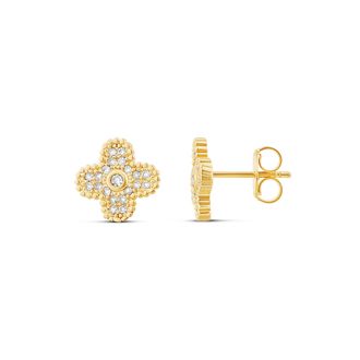 SHYMI Small Clover Earrings - 14K Gold Filled, Rhodium Plated, Pave Cubic Zirconia Detailing, Lightweight, Day to Night