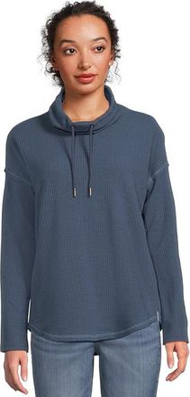 Lilla P Rounded Hem Mock Neck Womens Clothing Ink : LG, Cotton/Modal/Polyester