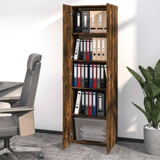 Berkfield Home Office Cabinet Smoked Oak 60x32x190 cm Engineered Wood in Brown | Size: 60 x 32 x 190 cm