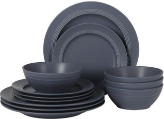 Gibson Home Soleil 12 Piece Stoneware Plates and Bowls Dinnerware Set in Echo Blue at Nordstrom