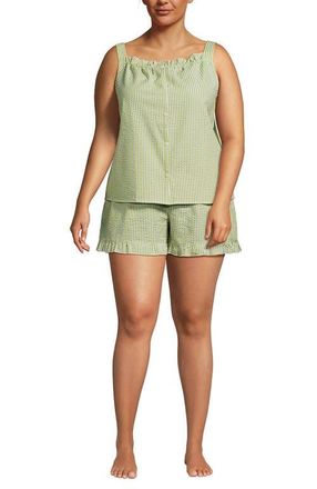 Lands End Seersucker 2 Piece Pajama Set - Tank and Shorts in Bright Pistachio Stripe at Nordstrom, Size 2X