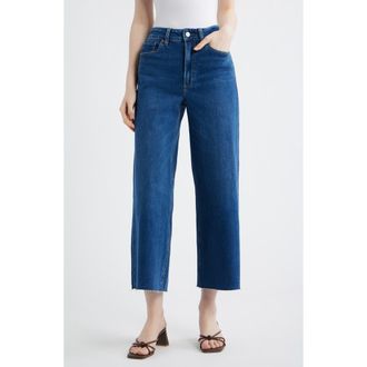 Paige Anessa High Waist Raw Hem Wide Leg Jeans in Venetian Breeze at Nordstrom, Size 29