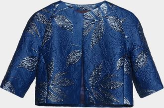 Talbot Runhof Metallic Peony Jacquard Bolero Jacket