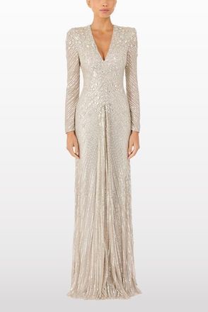 Jenny Packham Eve Sequin-Embellished V-neck Dress in Platinum at Nordstrom, Size 14 Uk