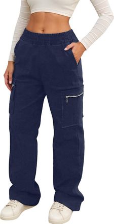 Generic Womens Stretch Cargo Pants with Pockets Utility Elasticated High Waisted Drawstring Joggers Bottoms Combat Work Green Brown Coffee Apricot Trousers Te