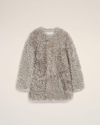 Ami Grey Shearling Short Coat Grey - L - for Women