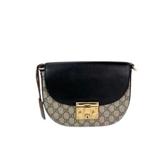 Gucci Pre-owned GG Supreme Web Padlock Zwarte Messenger Schoudertas - Dames - Pre-owned - Veelkleurig - Maat: ONE Size Leer