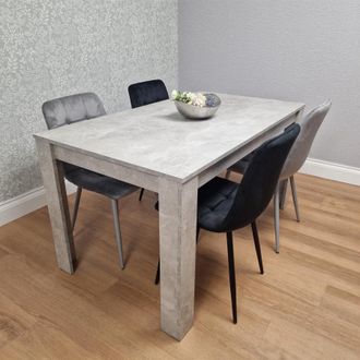 Kosy Koala Stone Grey Effect Wood Dining Table with 4 Velvet Chairs Dining Room Furniture Set in Brown
