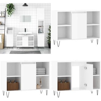 vidaXL Armadietto Bagno Bianco Lucido 80x33x60cm in Legno Multistrato - Armadio da bagno - Armadio in legno
