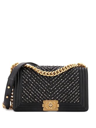 Chanel By The Sea Boy Flap Bag Chevron Embroidered Calfskin Old Medium shoulder bag - Zwart