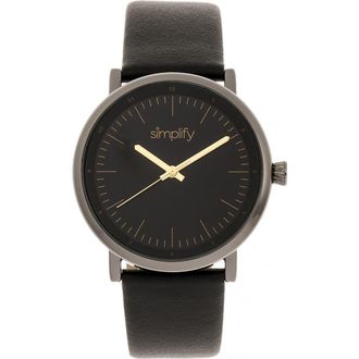 Simplify The 6200 Leather-Strap Watch in Black/gunmetal at Nordstrom
