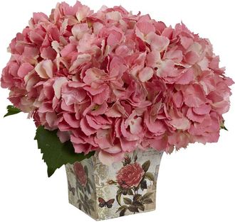 Nearly Natural Hydrangea Silk Arrangement With Floral Planter