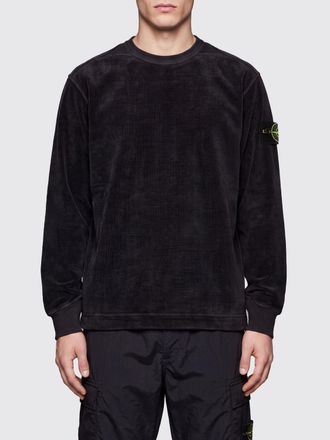 Stone Island Felpa girocollo in velluto di cotone con logo Compass