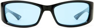 Le Specs Du Jour 60mm Rectangular Sunglasses in Black /Sky Blue Tint at Nordstrom