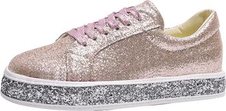 Generic Womens Glitter Shoes Sparkly Stylish Sneakers Stylish Lightweight Comfortable Lace Up Shiny Casual Walking Shoes Wedding Party Leisure Pink
