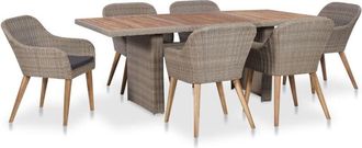 vidaXL Set De Comedor De Jard&iacute;n 7 Pzas Y Cojines Rat&aacute;n Sint&eacute;tico Gris Vidaxl