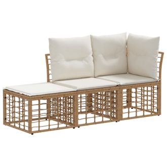 vidaXL Conjunto De Sof&aacute;s De Exterior Con Coj&iacute;n 3 Pcs Natural Poli&eacute;ster Vidaxl