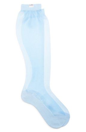 Maison Margiela Bootleg Sheer Knee High Socks in Shirt Blue at Nordstrom, Size Small