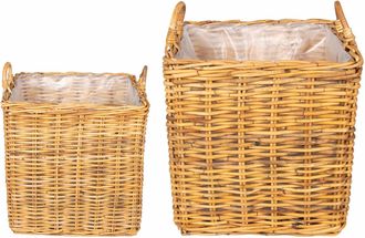 vidaXL Cesta Para Plantas Gendt 2 Uds. Madera Natural Rat&aacute;n Kubu Vidaxl