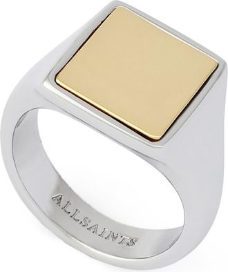 AllSaints Square Signet Ring in Two Tone Shiny at Nordstrom, Size 6