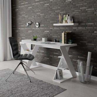 Decortie Scrivania Papillon con ripiani sulle gambe colore bianco