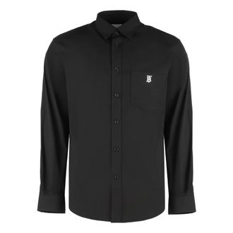 Burberry Casual Shirts, male, Black, Size: S Stretch Cotton Shirt