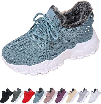 Generic Womens Winter Warm Sneakers - Cozy Fur Lined Lightweight Walking Shoes for Comfortable Indoor and Outdoor Wear(Blue,7.5-8)
