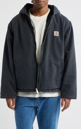 Carhartt Work in Progress Mitch Fleece Lined Hooded Jacket in Black (Dusky Canvas) at Nordstrom, Size Xx-Large