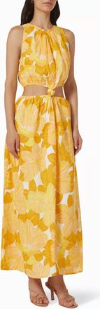 Faithfull The Brand Zeta Linen Floral Dress In Yellow
