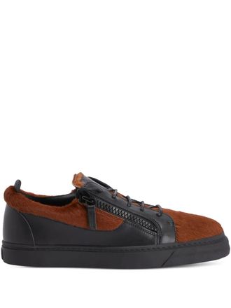 Giuseppe Zanotti Frankie double-zip low-top sneakers - men - Rubber/Leather/Pony Fur/Fabric/Leather - 45 - Brown
