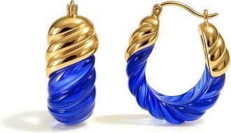 Gold & Honey Womens Rope Shrimp Lucite Birthstone Hoop Earrings In September - Sapphire