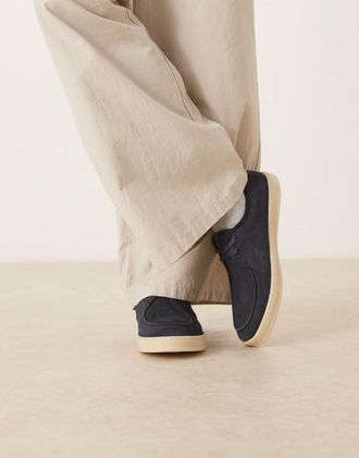 Mango Scarpe stringate in camoscio color blu navy con suola a contrasto