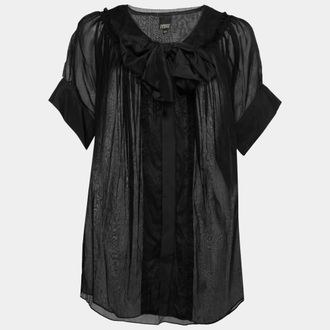 Gianfranco Ferre Black Cotton Bow Detail Button Front Blouse