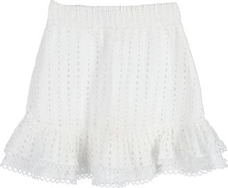Charo Ruiz Ibiza Charo Ruiz Ruffle Mini Skirt in White Embroidered Cotton