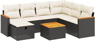 vidaXL Vidaxl - Set De Sof&aacute;s De Jard&iacute;n 8 Piezas Y Cojines Rat&aacute;n Sint&eacute;tico Negro