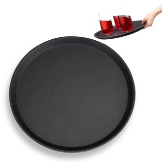 Relaxdays 10 Bandejas Camarero Antideslizantes Para Bar Y Restaurante, Pl&aacute;stico, Negro, &Oslash; 35 Cm