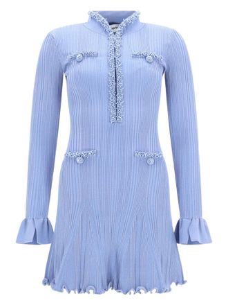 Self Portrait Neutrals Beaded Accents Ribbed Mini Dress