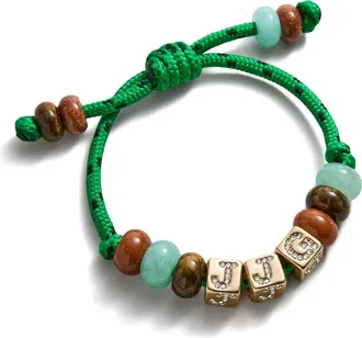 BaubleBar Block Letter Semi-Precious Bead Cord Bracelet in Green at Nordstrom