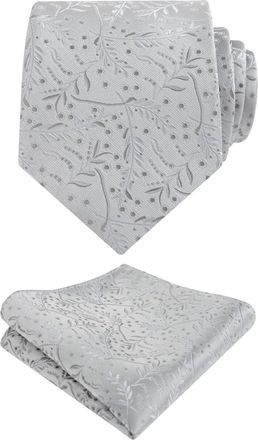 Alizeal Mens 8cm Floral Tie Wedding Party Classic Colorful Necktie with Hanky Set, Silver